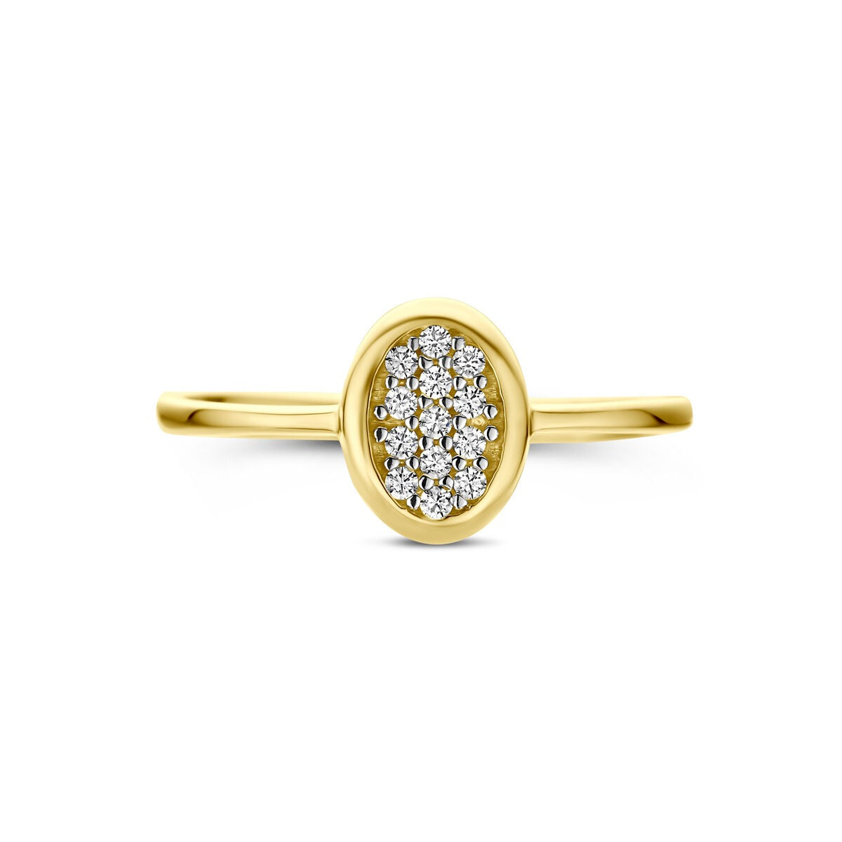 14 Karat Gelbgoldring mit ovaler Zirkonia-Pavé-Fassung