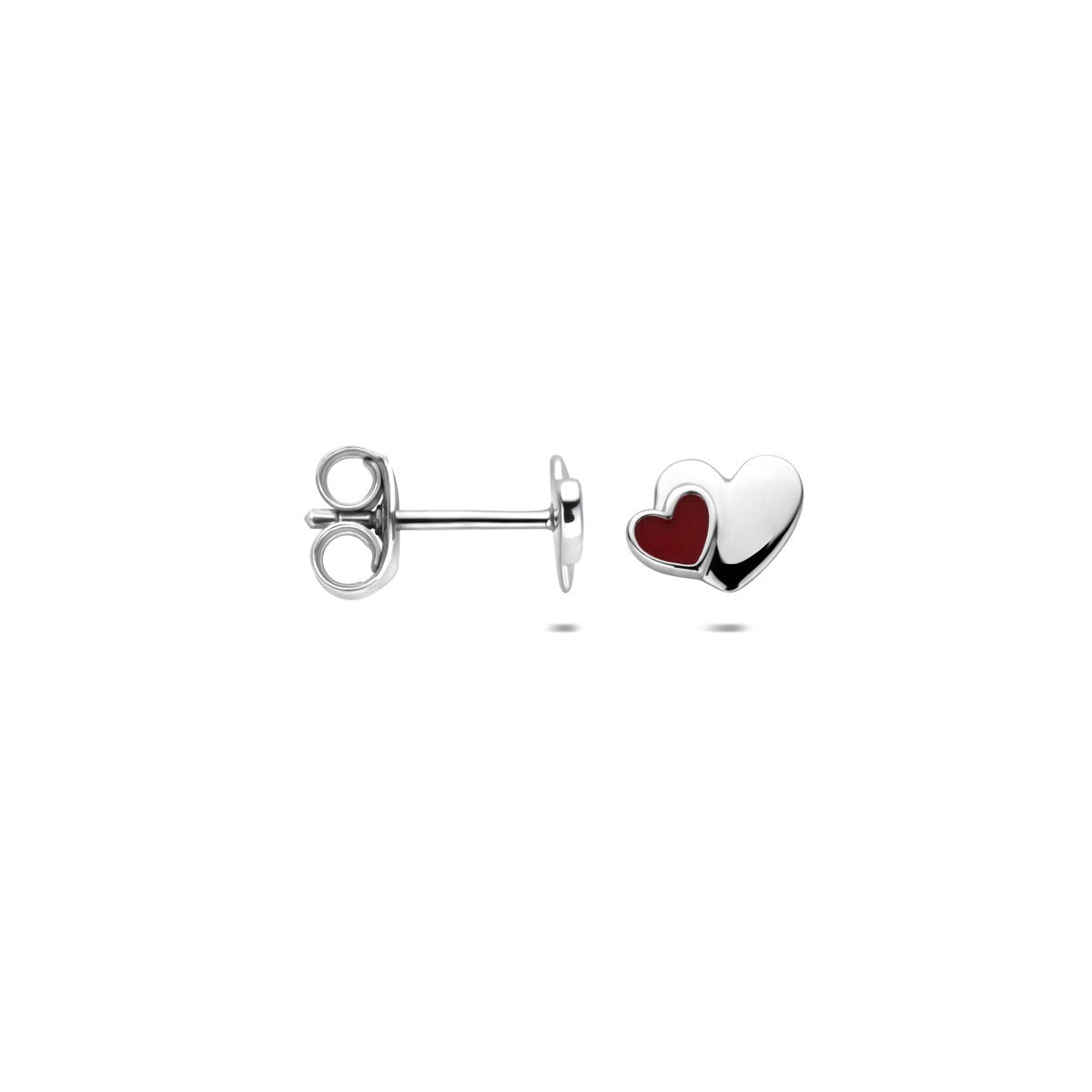 Silberne Kinderohrstecker Herz – rhodiniertes 925er Silber mit rotem Emaille