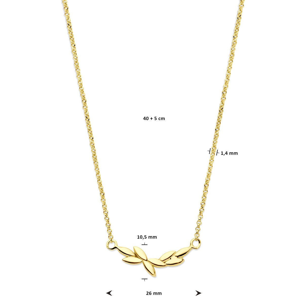 Vergoldete Silberkette mit Pflanzenmotiv – 40-45cm