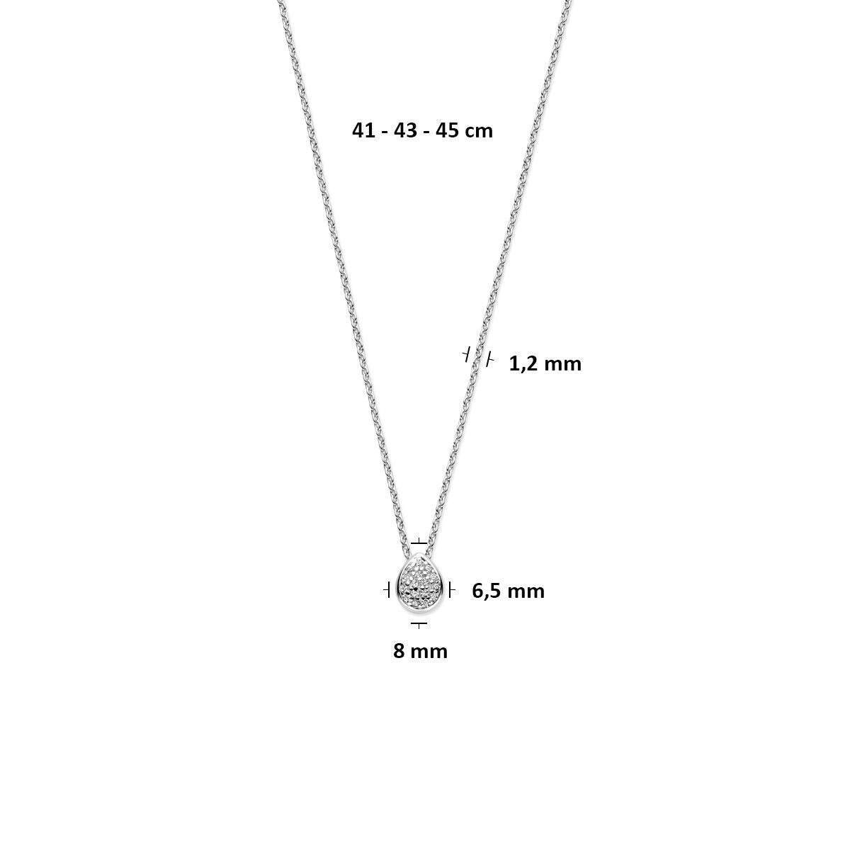 Silberne Damen-Halskette mit tropfenförmigem Zirkonia-Anhänger, rhodiniert, 41 - 43 - 45 cm