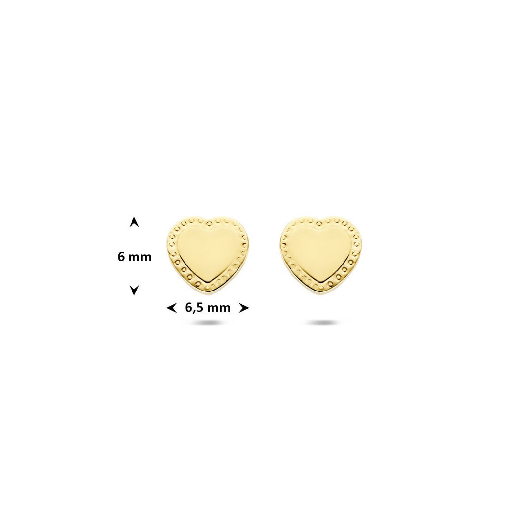 14k Geelgouden hartjes oorknoppen – Tijdloos liefdessymbool in miniatuurvorm