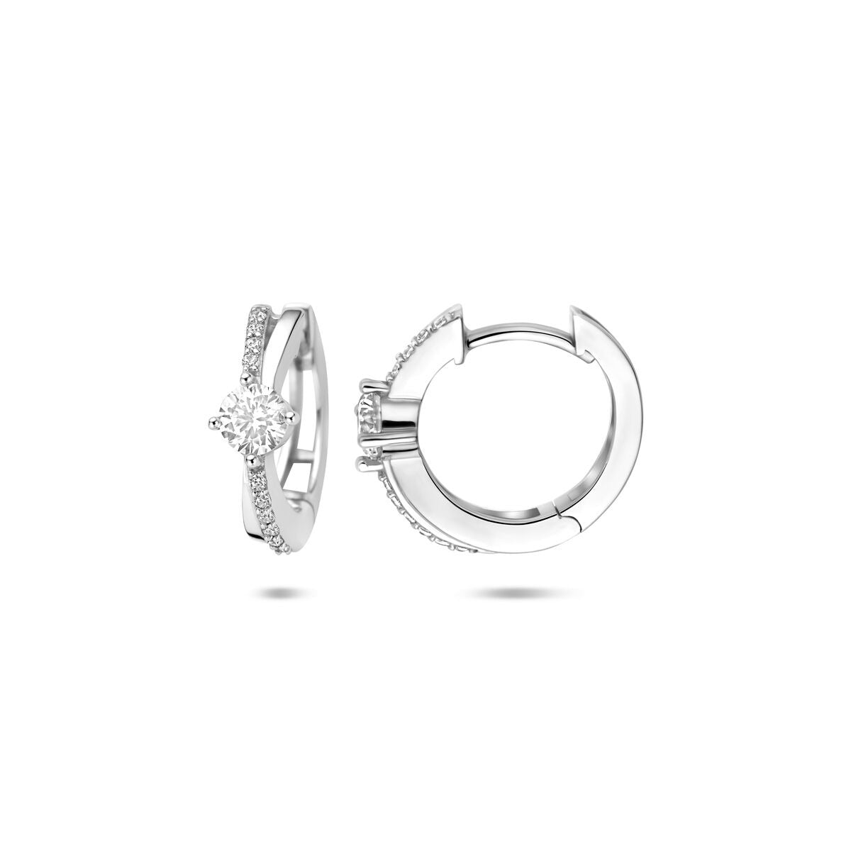 Silberne Klappcreolen mit Zirkonia – rhodiniertes 925er Silber