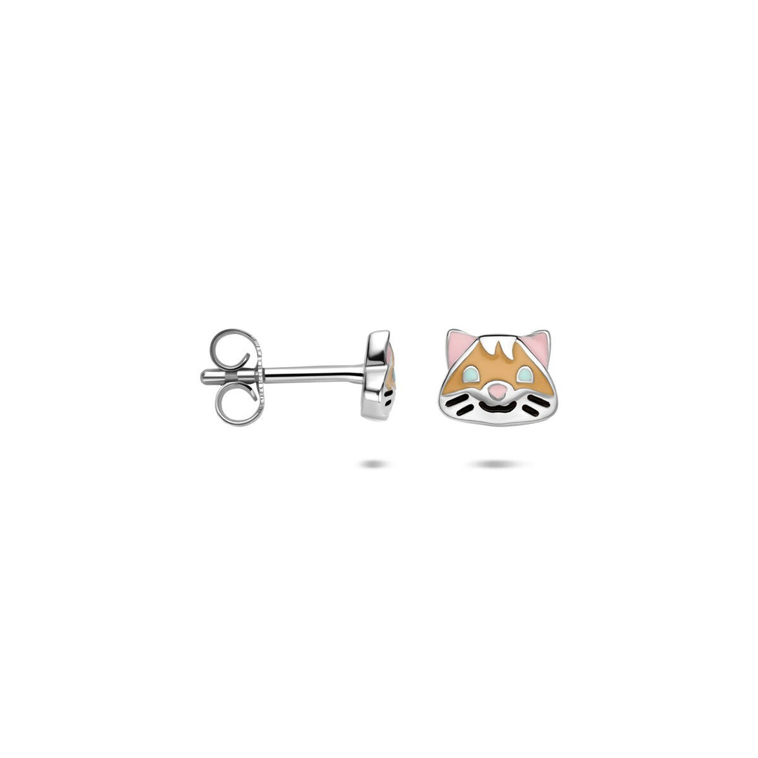 Zilveren kinder oorknoppen met emaille hamster – 5 x 6 mm