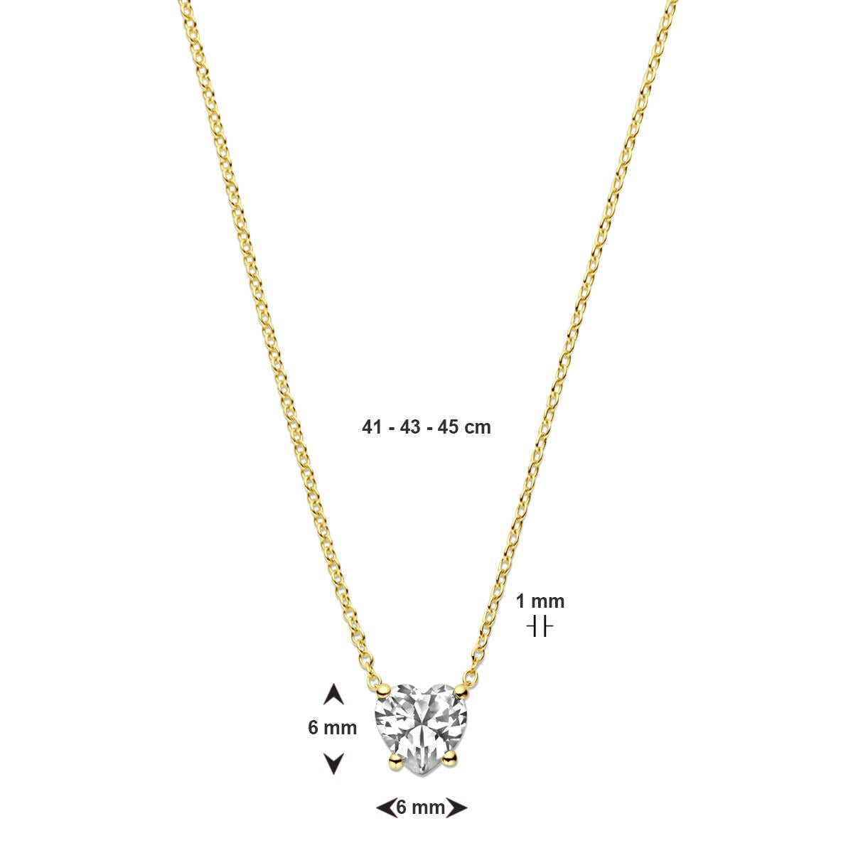 14k Gelbgoldkette mit herzförmigem Zirkonia