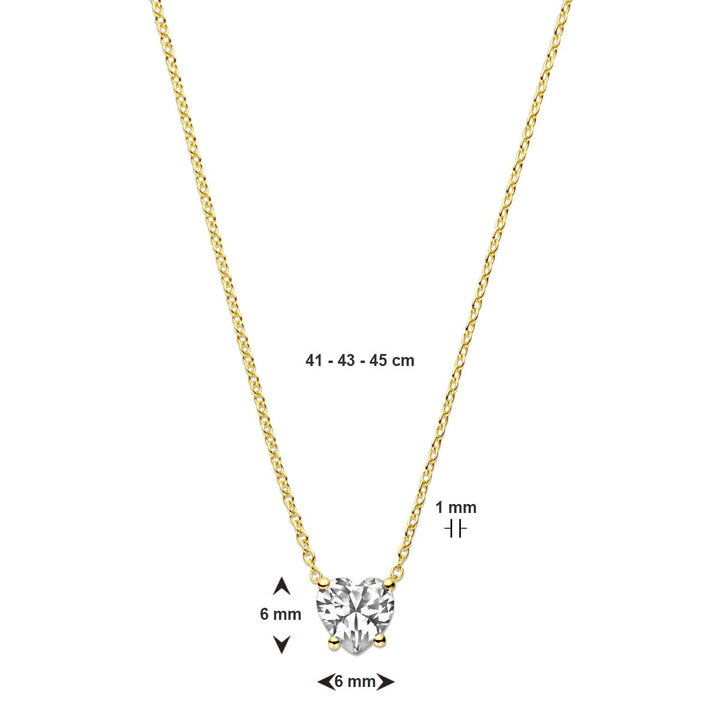 Halskette Herz Zirkonia 41 - 43 - 45 cm 14K Gelbgold