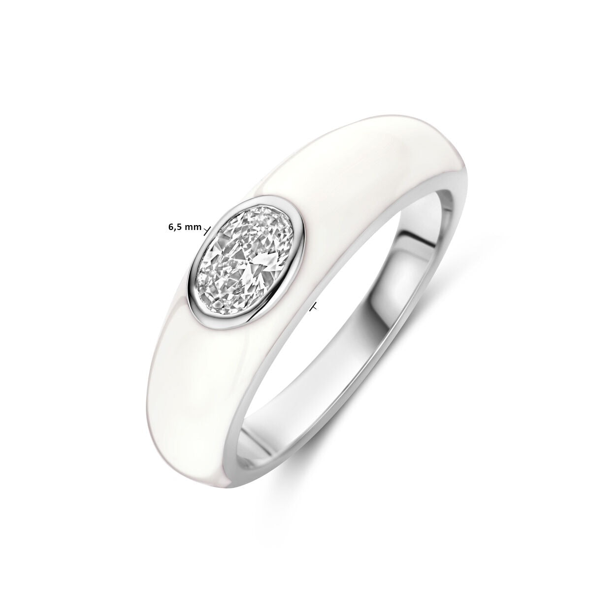 925 Rhodiniert Silberner Ring mit Weißer Emaille und Zirkonia