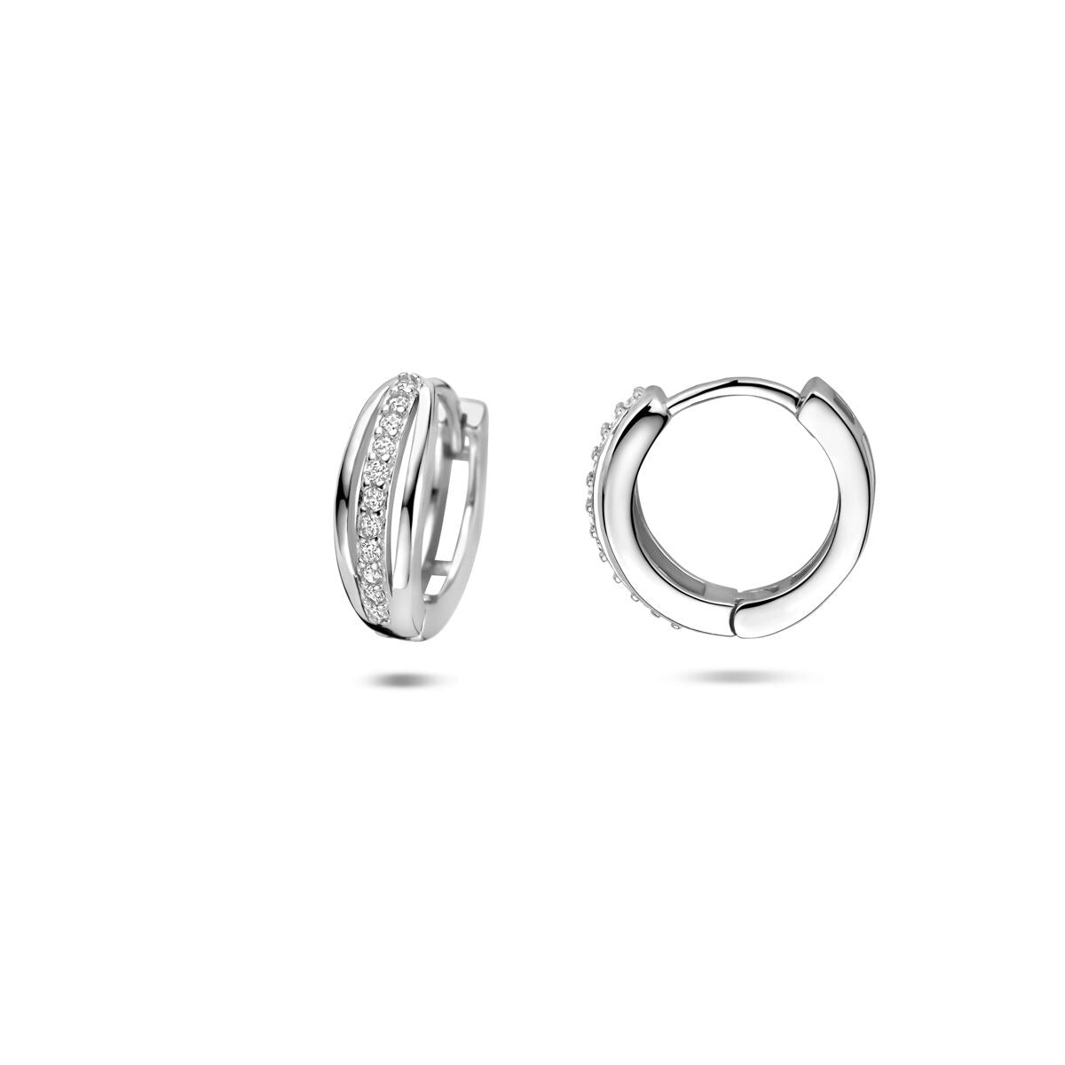 Silberne Klappcreolen mit Zirkonia – rhodiniertes 925er Silber