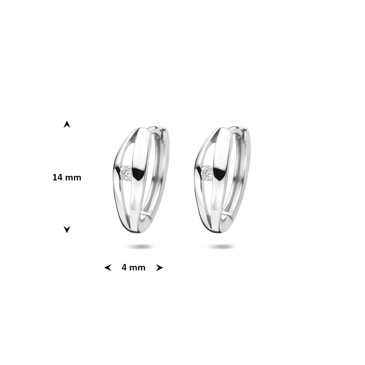 Silberne Creolen Damen mit Labordiamanten – rhodiniert 14 mm