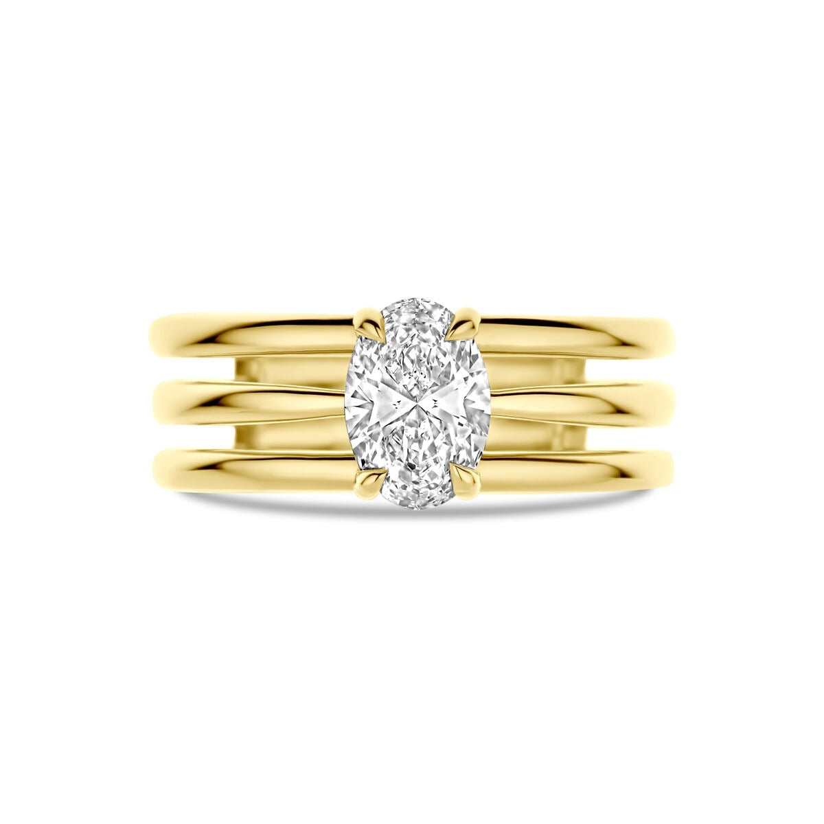 Damenring aus 14 Karat Gelbgold mit ovalem 1,00 Karat Labordiamanten