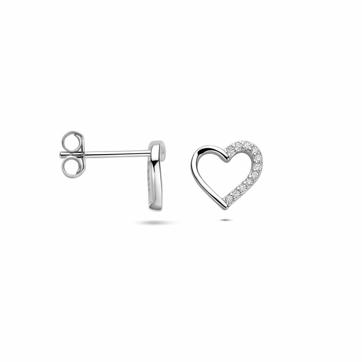 Silberne Herzohrstecker mit Zirkonia – rhodiniertes 925er Silber