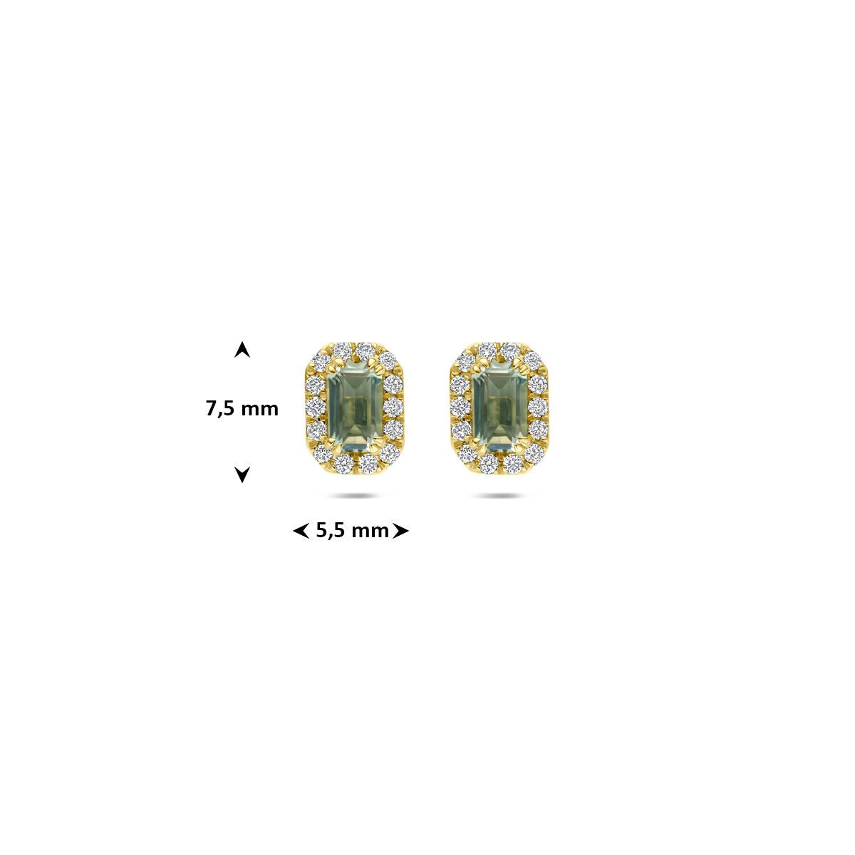 14k Gelbgold Ohrstecker mit grünem Amethyst und Labor-Diamanten