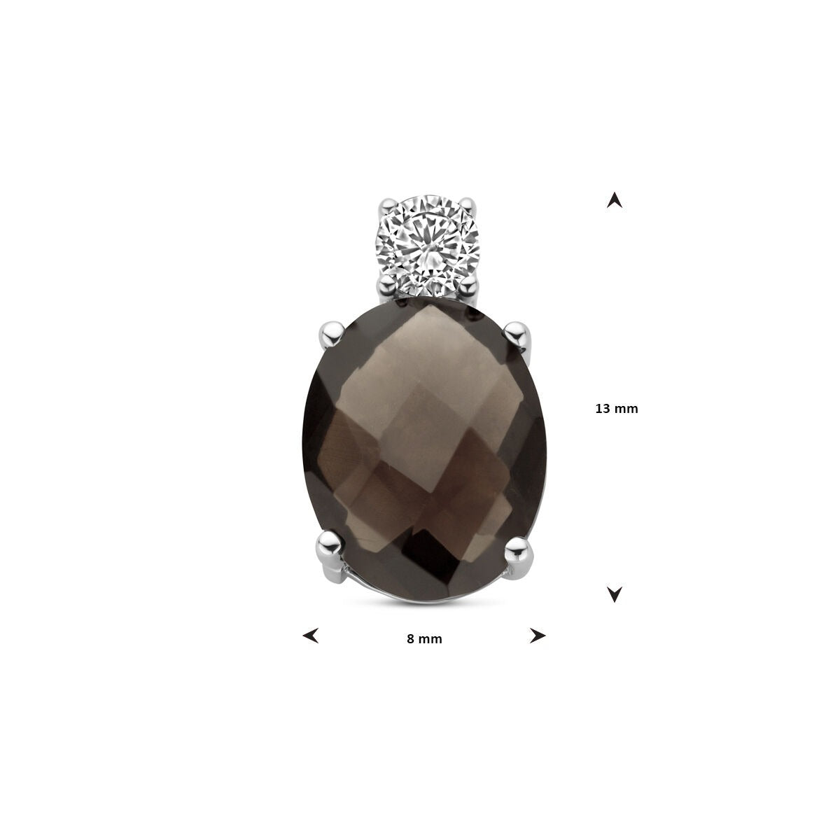 Silberanhänger mit Rauchquarz und Zirkonia – rhodiniertes 925er Silber, 13 x 8 mm