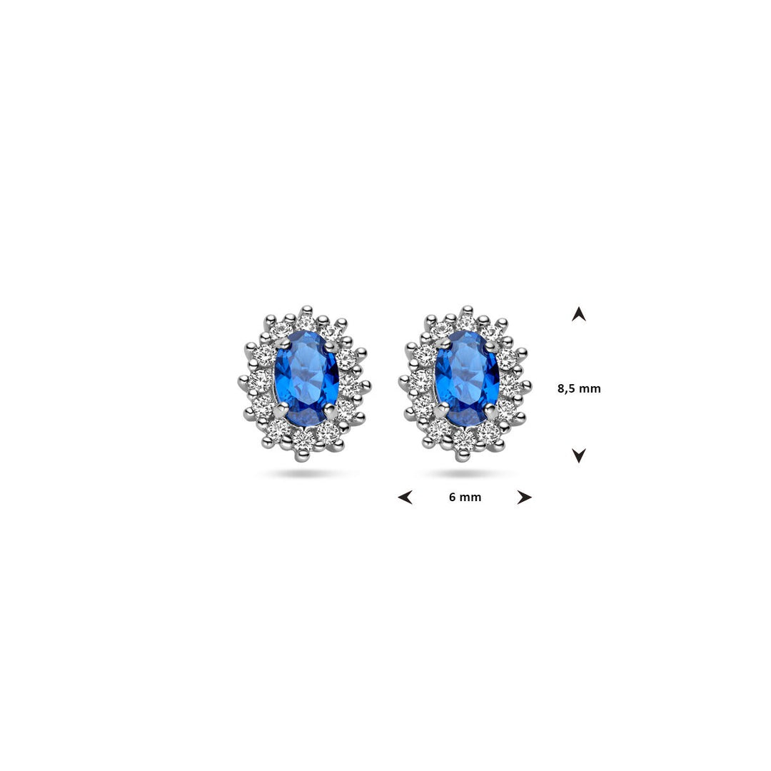 Ohrstecker Zirkonia und synthetischer Saphir Halo Silber rhodiniert