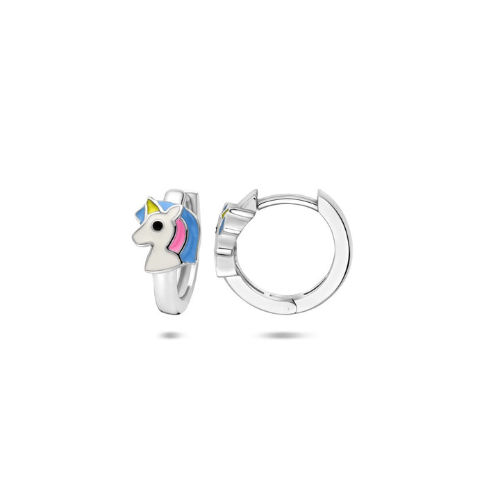 Zilveren kinder klapoorringen met emaille eenhoorn – 13 x 6 mm