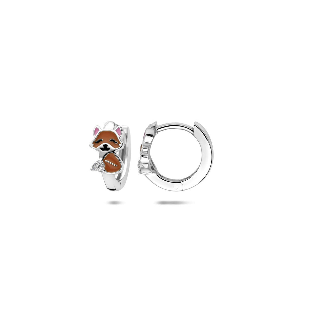 Zilveren klapoorringen met emaille vos en zirkonia – 11 x 5 mm