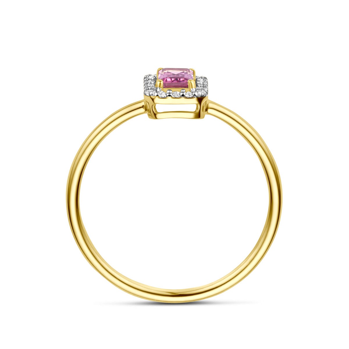 Goldener Damenring mit rosa Turmalin und Diamant – 14 Karat Gelbgold