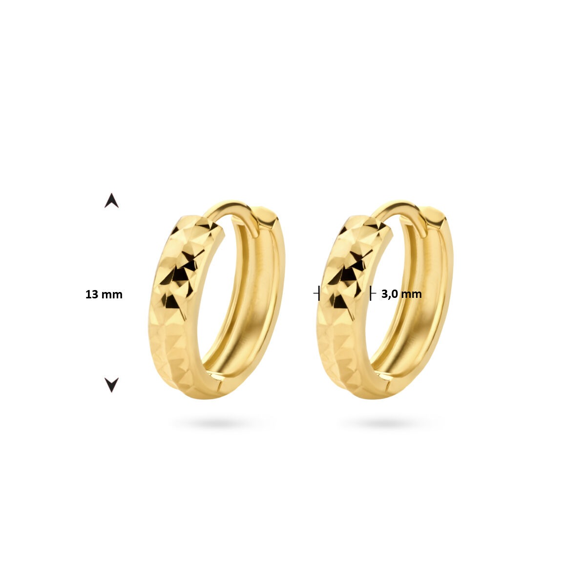 9 Karat Gelbgold Klappcreolen mit diamantierter Oberfläche