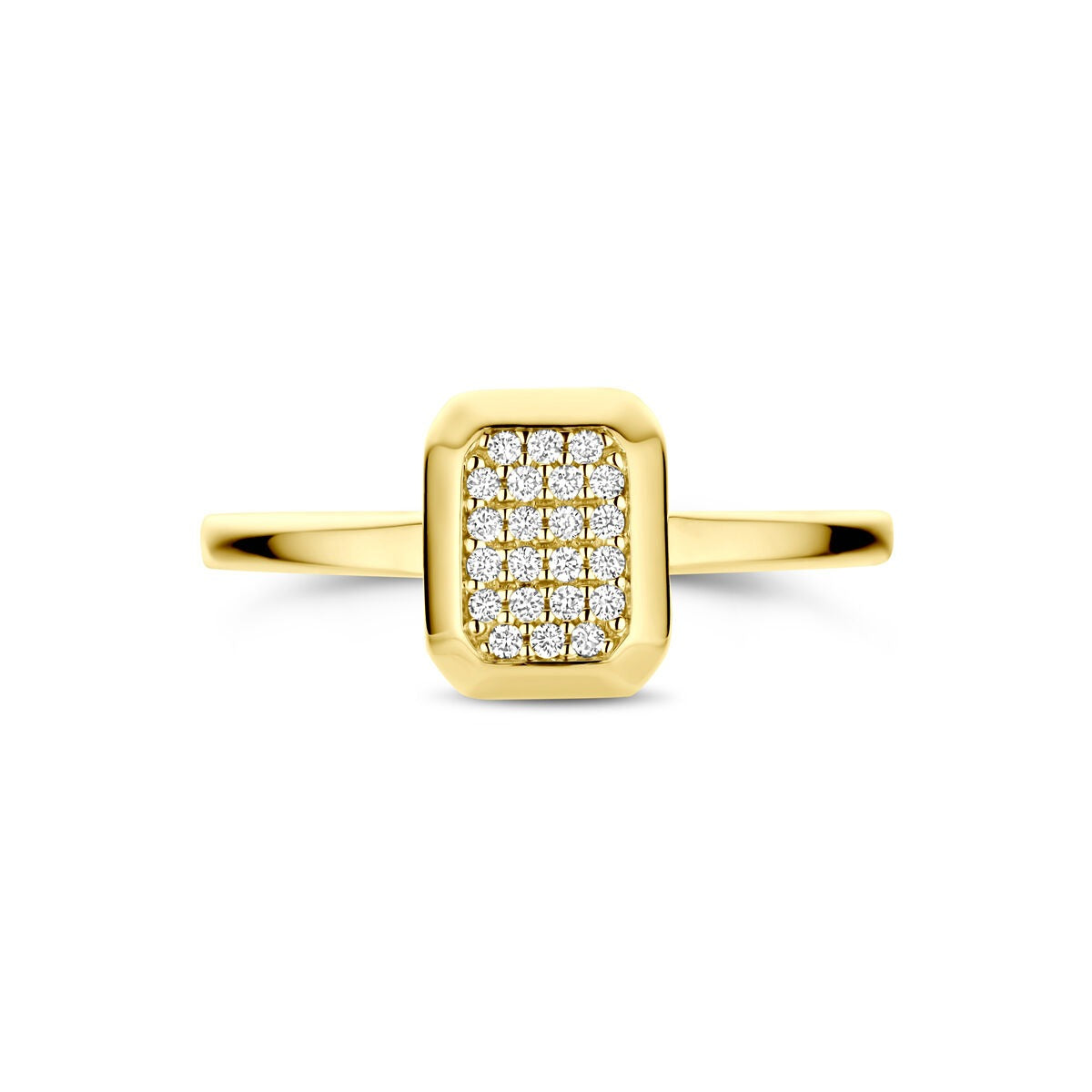 Damenring aus 14k Gold mit rechteckigem Zifferblatt und 0,10 ct Diamanten