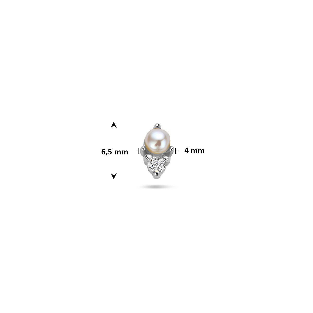 Rhodinierter Flat-Back-Piercing aus Silber mit Perle und Zirkonia