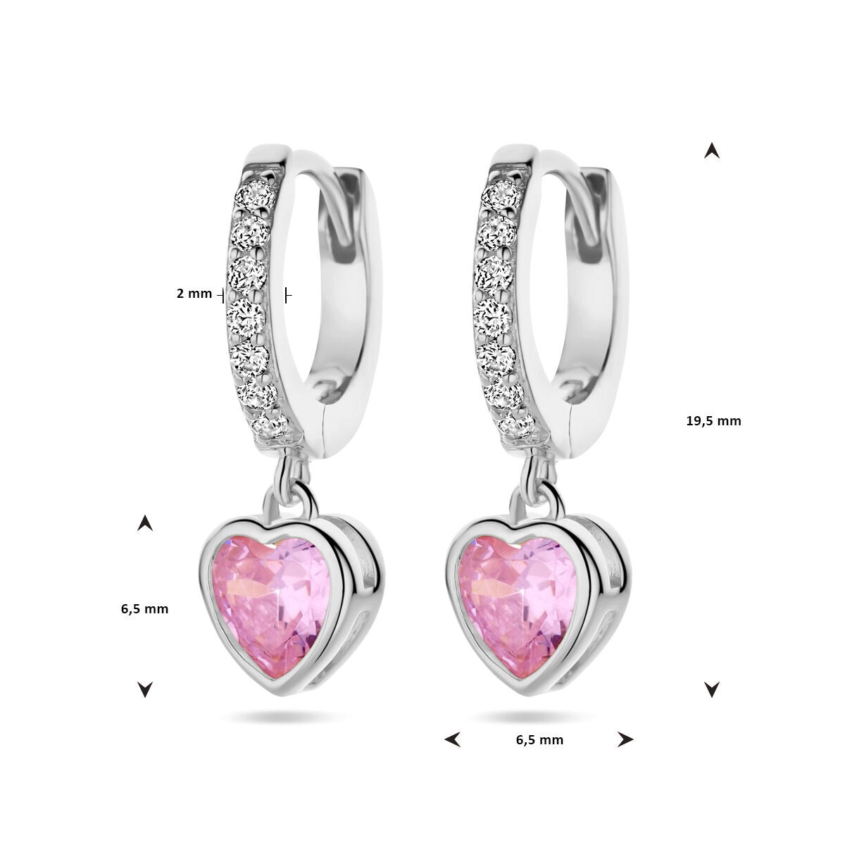 Rhodinierte Ohrringe aus Sterlingsilber mit rosa Zirkonia-Herzen