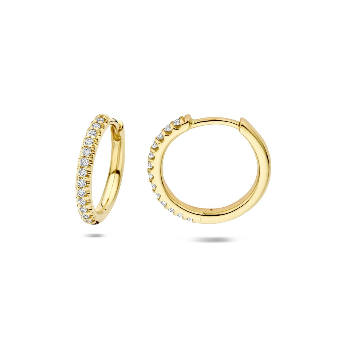 14k Gelbgold Klappcreolen mit im Labor gezüchteten Diamanten – 14.5x2 mm Damenohrringe