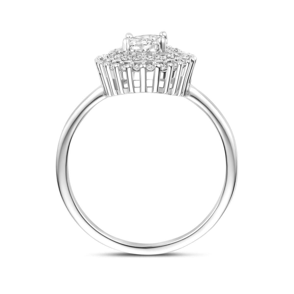 Damenring Silber mit ovalem Zirkonia – Entourage-Fassung