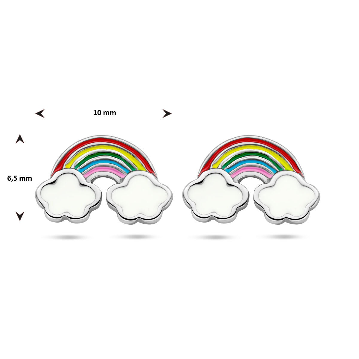 925 Rhodiniertes Silber Ohrstecker Regenbogen mit Wolken