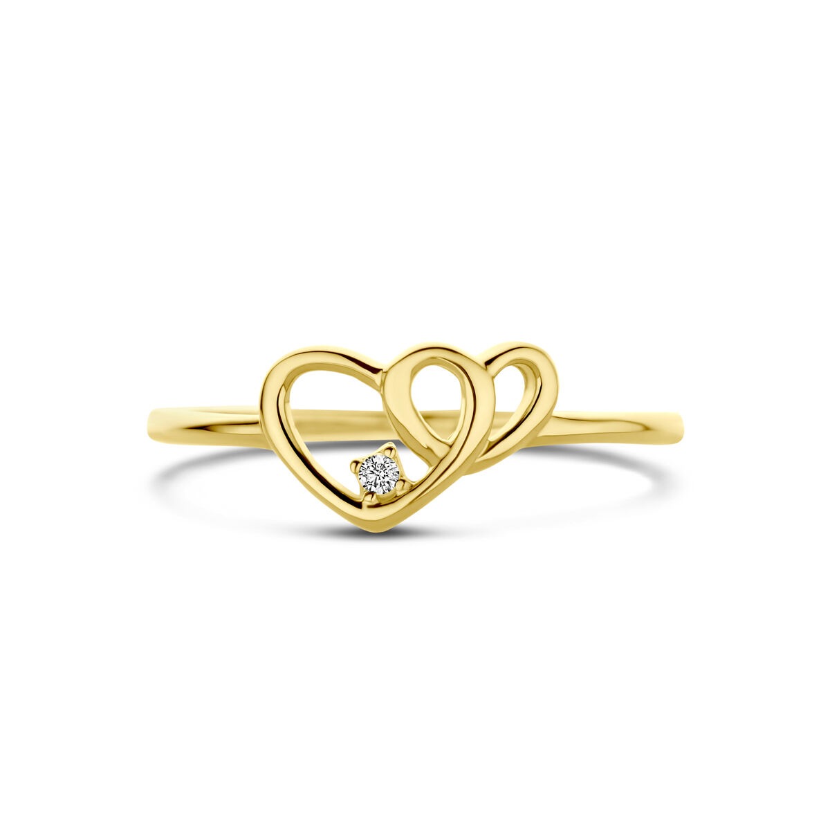 9k Geelgouden ring met hartjes en zirkonia