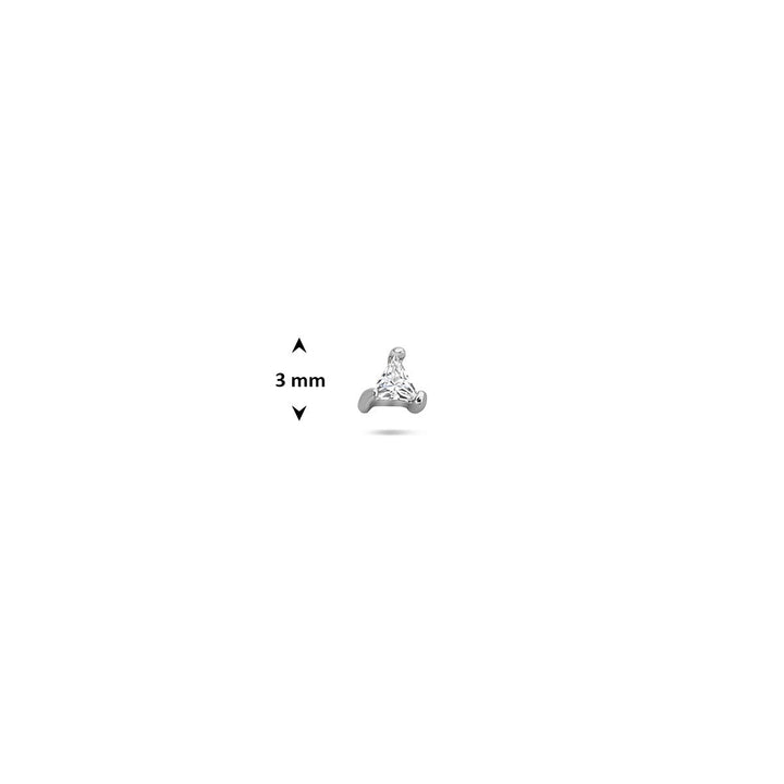 Zilveren flat back piercing met driehoek zirkonia – gerhodineerd 925 zilver