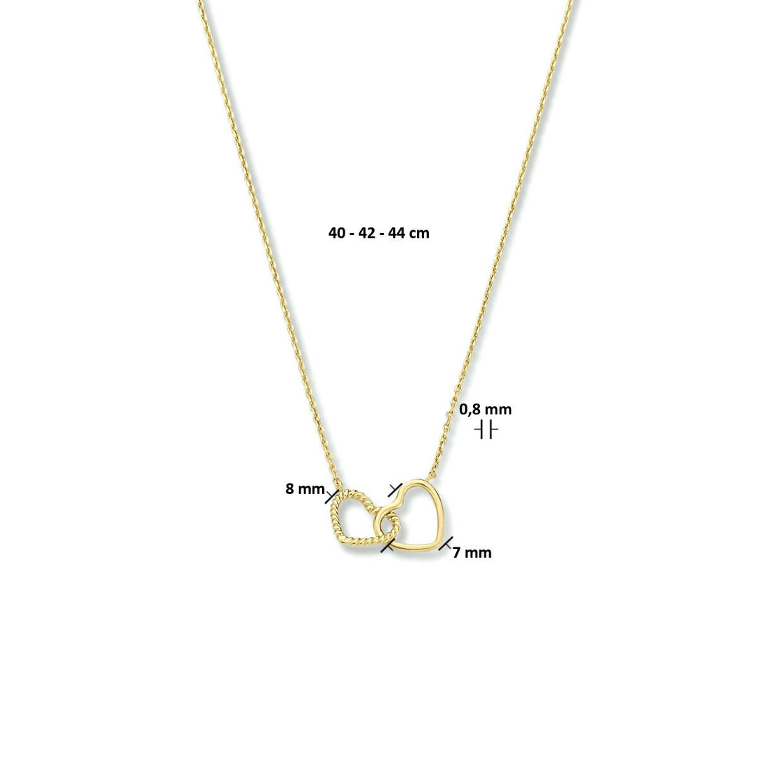 9k Geelgouden Collier met Twee Hartjes