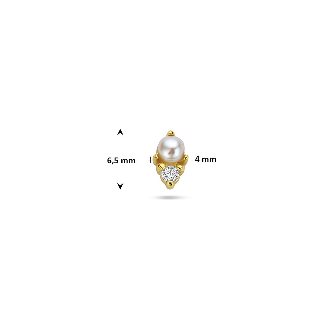 Verguld 925 zilveren flat back piercing met parel en zirkonia