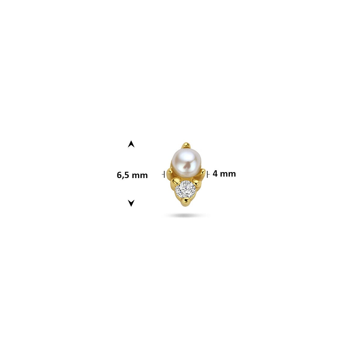 Vergoldetes 925er Silber Flat Back Piercing mit Perle und Zirkonia