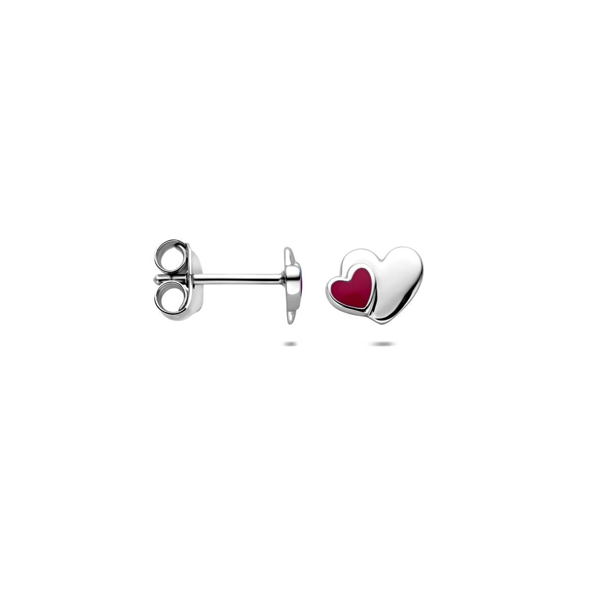 Silberne Kinderohrstecker mit rosa emailliertem Herz