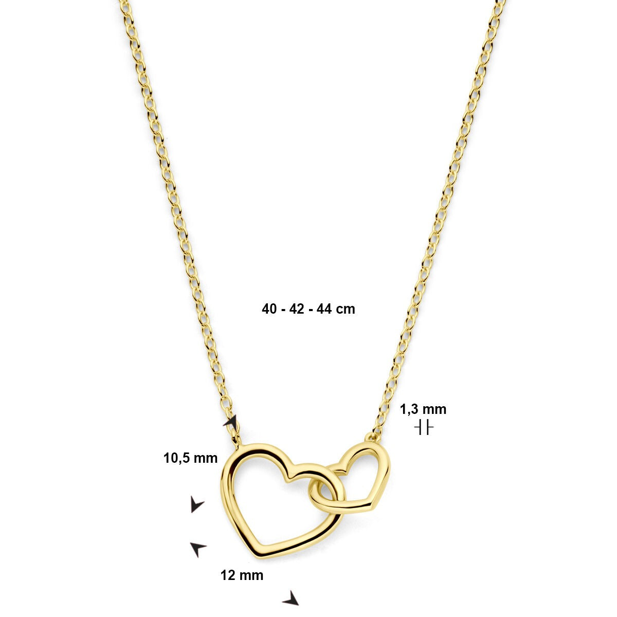 14 K Gelbgoldkette mit zwei Herzen