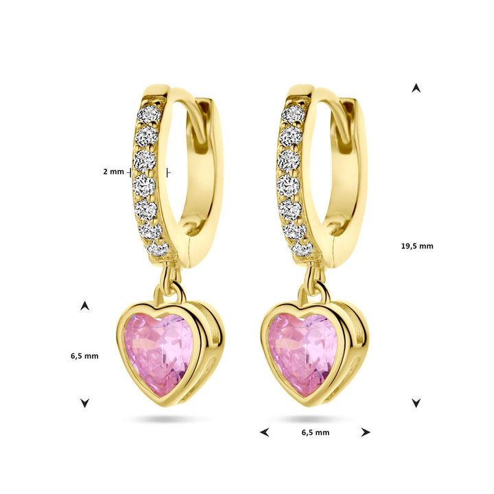 Ohrringe Herz rosa und weiß Zirkonia 1 Mikron Silber vergoldet (gelb)