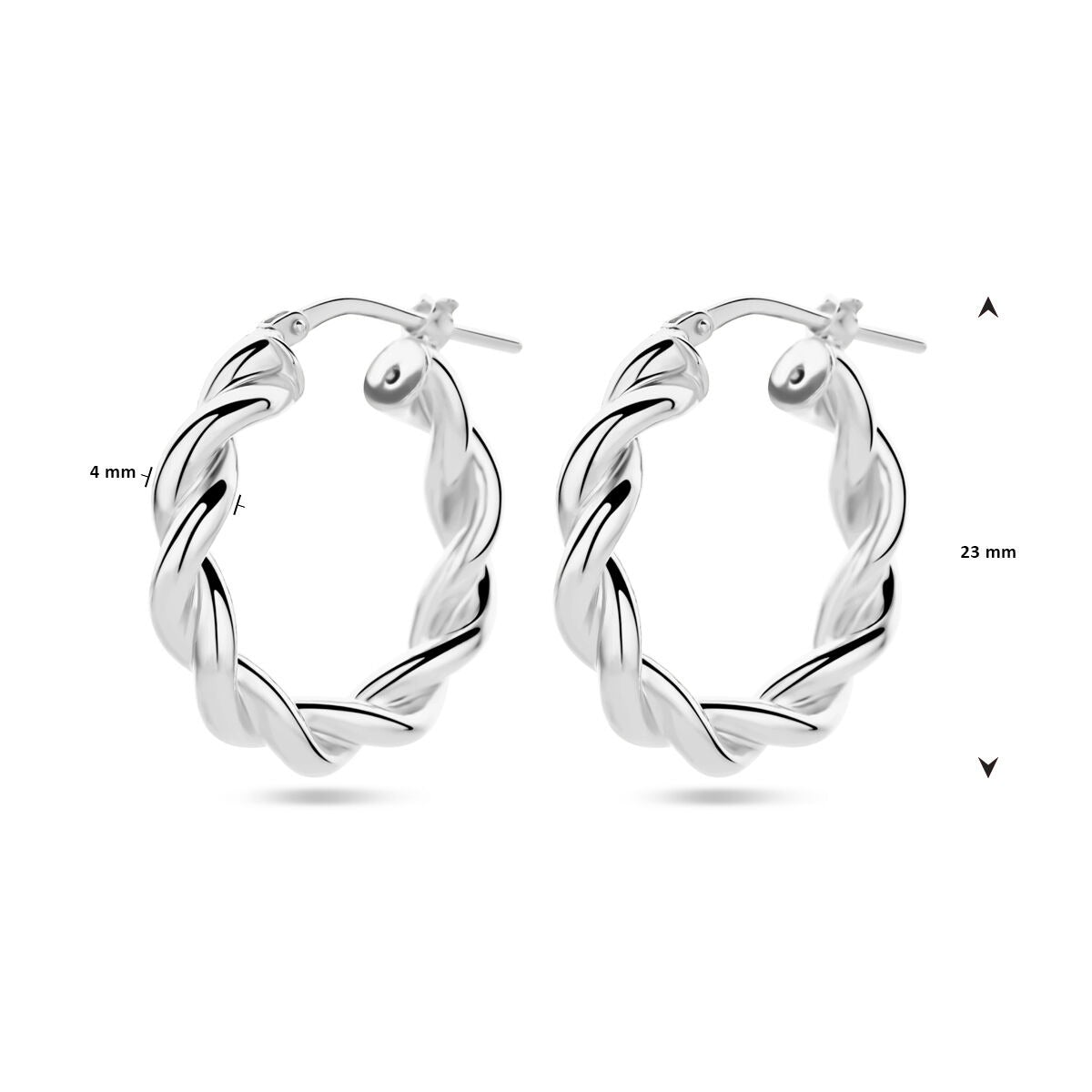 Rhodinierte gedrehte Silberohrringe 23 mm