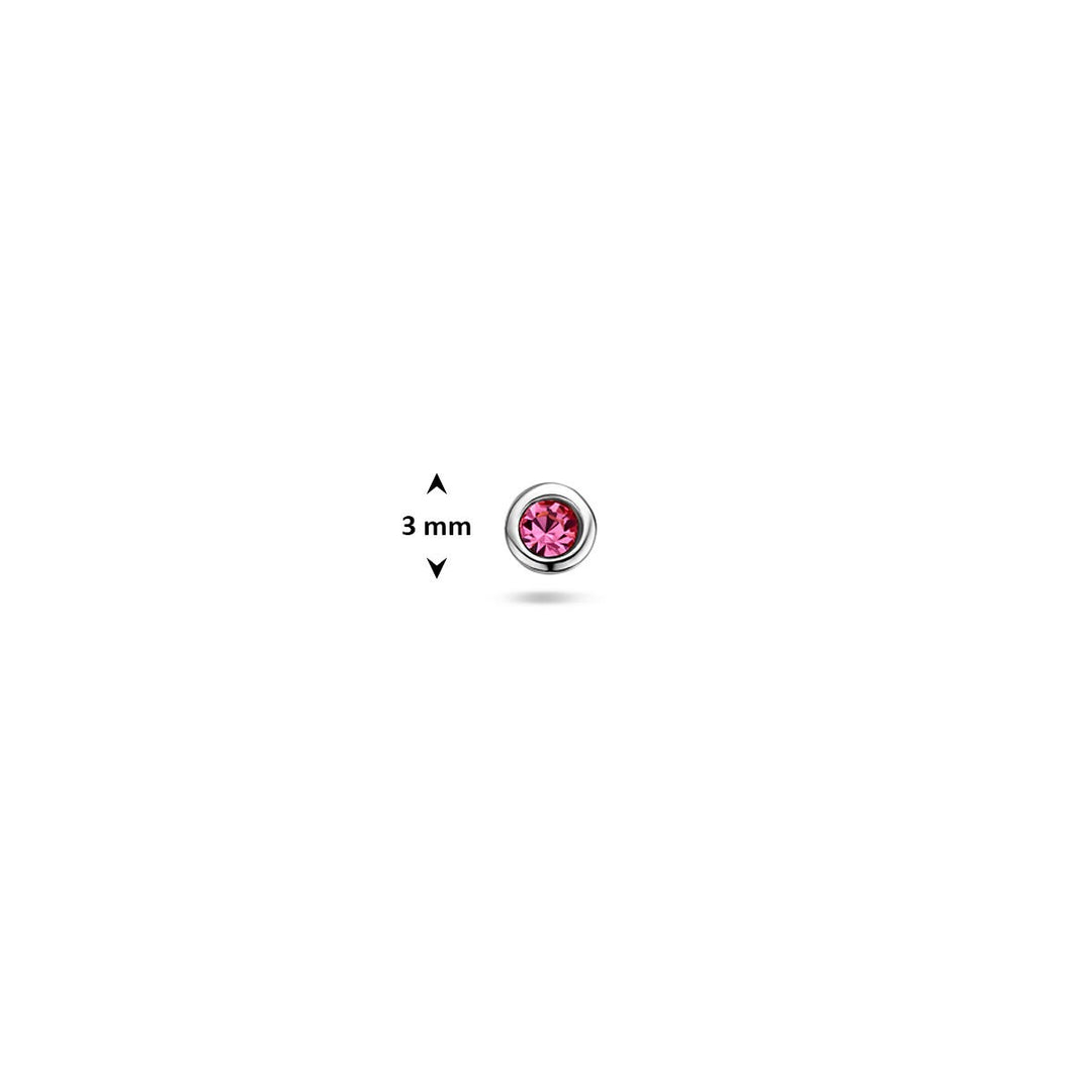 Gerhodineerd zilveren flat back piercing met roze strass