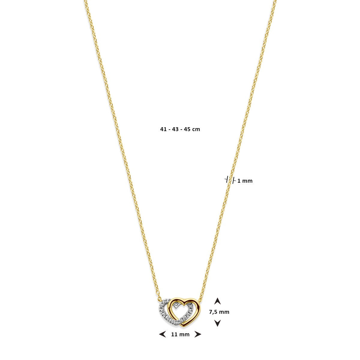 14k Gelbgoldkette mit Herzen und Diamanten