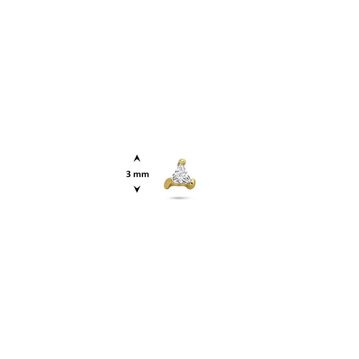 Vergoldetes 925er Silber Flat Back Piercing mit dreieckigem Zirkonia