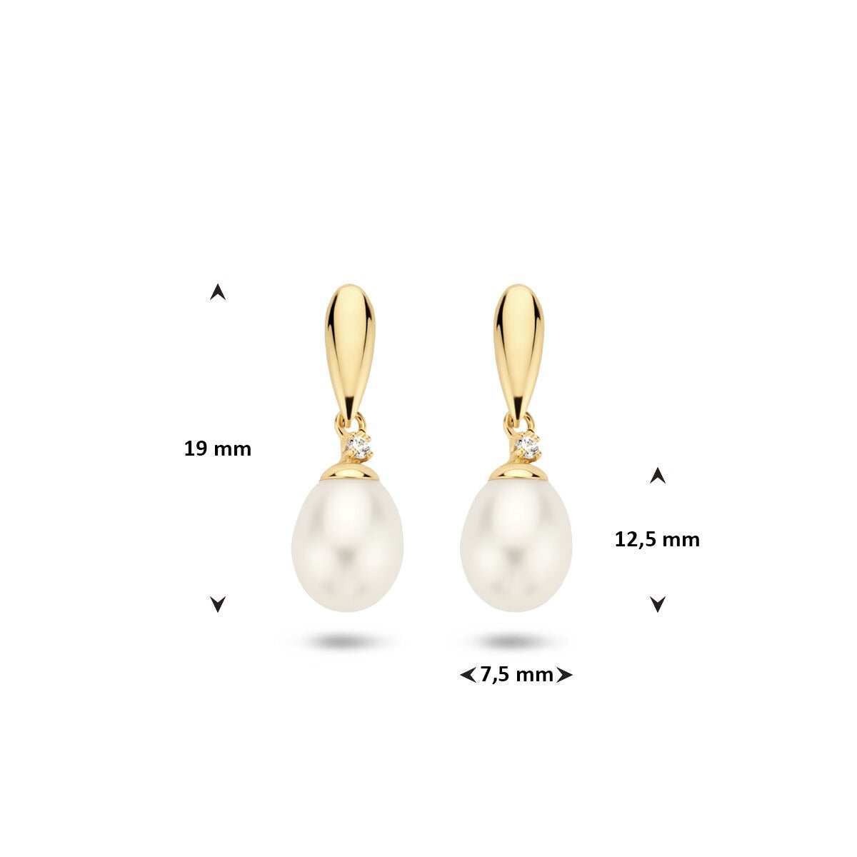 Gelbgoldene Ohrhänger 9k mit Süßwasserperle und Zirkonia – Damen