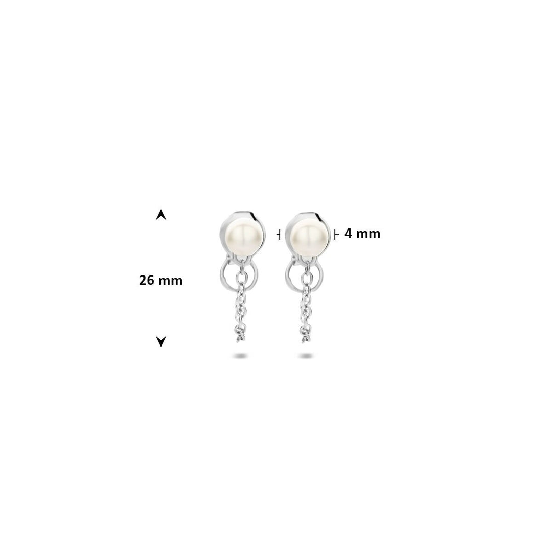 Zilveren oorhangers met parel – gerhodineerd 925 zilver