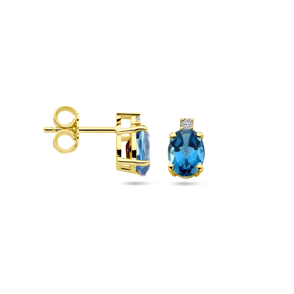 14 Karat Gelbgold Ohrstecker mit London Blue Topas und Diamanten
