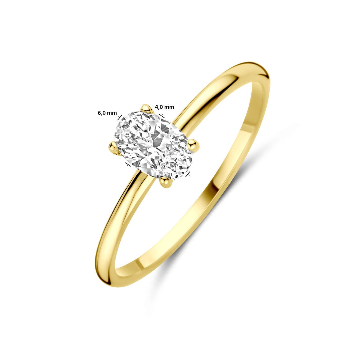 Goldring mit Zirkonia – oval geschliffen, 9K Gelbgold