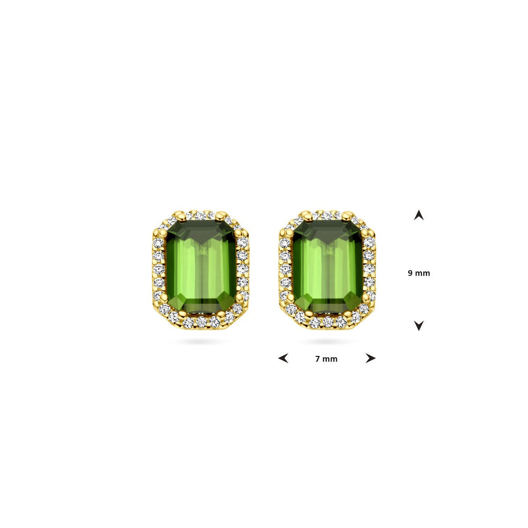 Ohrstecker grüner Turmalin und Diamant 0,14 ct (2x 0,07 ct) h si Halo 14 K Gelbgold