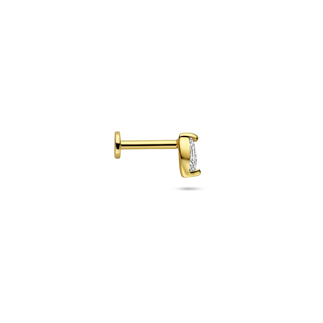 Verguld 925 zilveren flat back piercing met zirkonia
