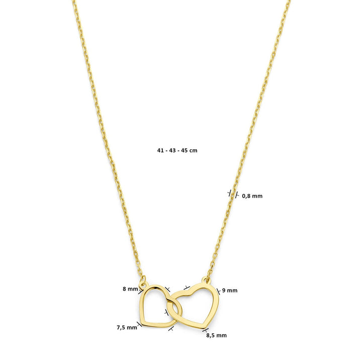 Halskette Herzen 41 - 43 - 45 cm 14K Gelbgold