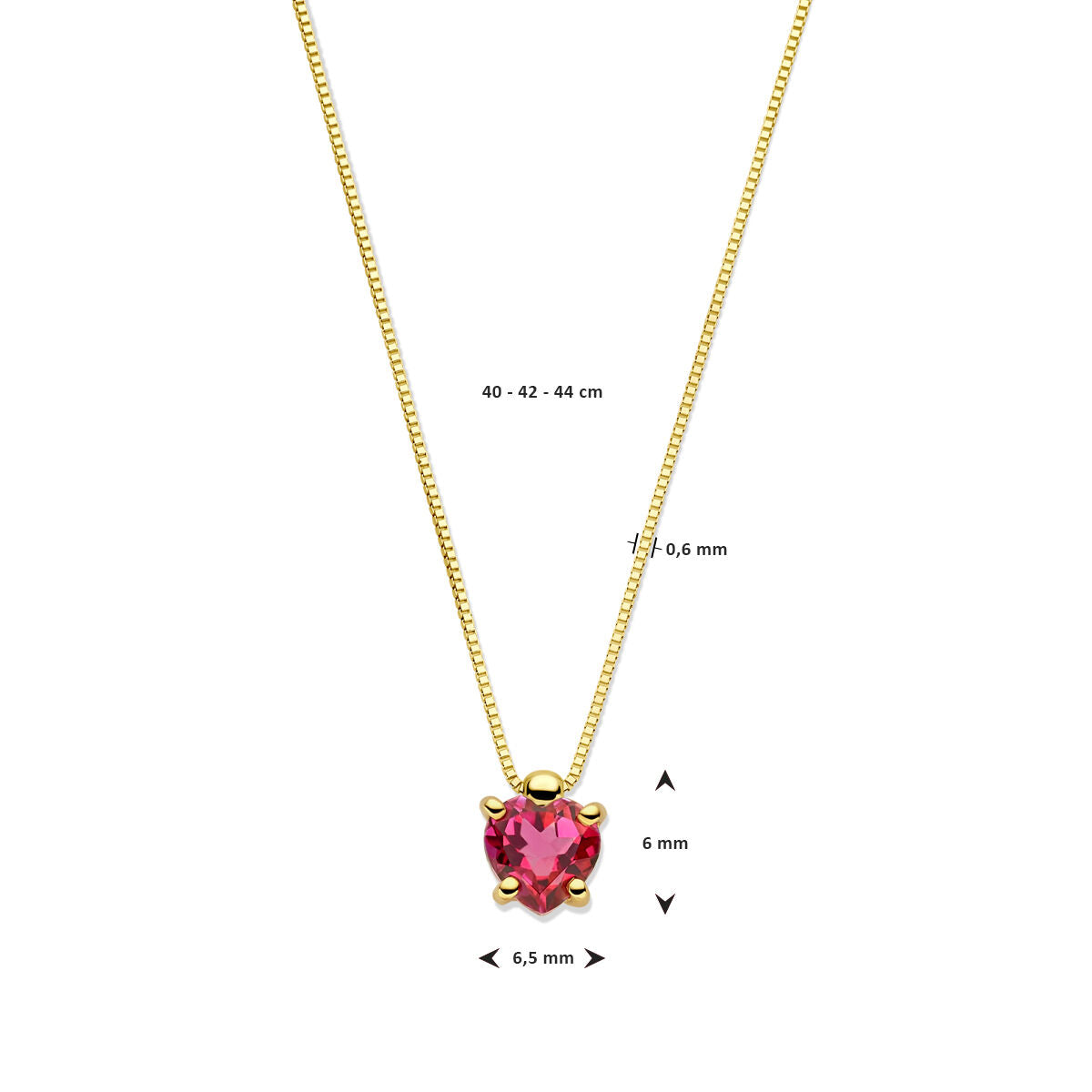 14k Gelbgoldcollier mit rosa Topas in Herzform