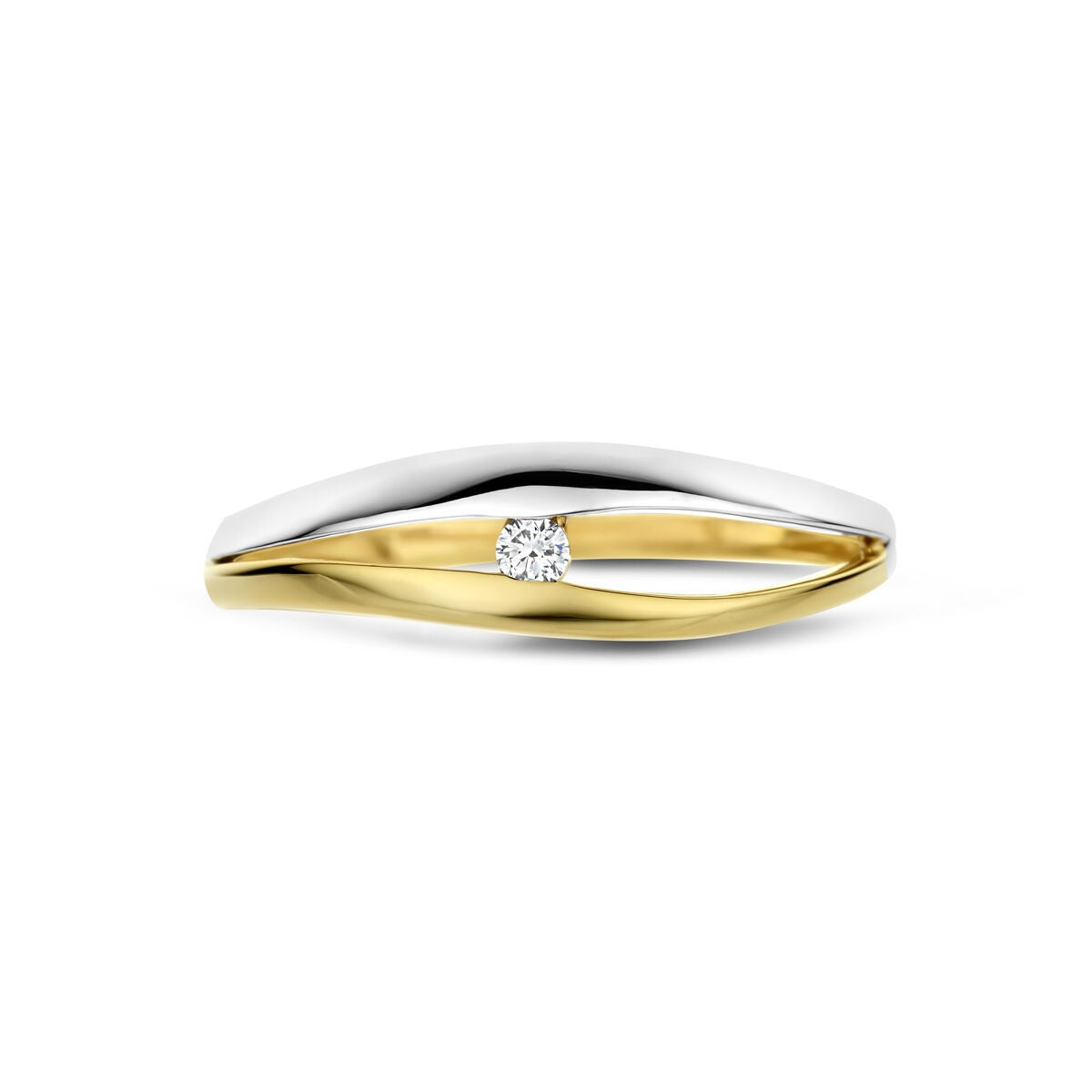 14k Bicolor Damenring mit im Labor gezüchtetem Diamanten
