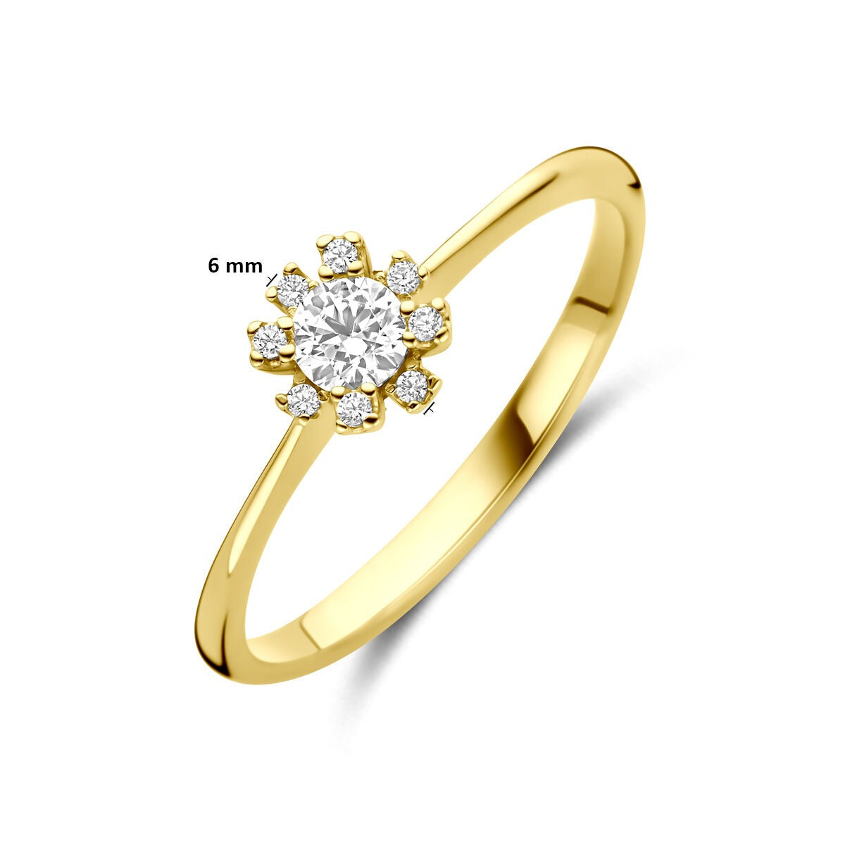 14k Gelbgold Damenring mit Zirkonia – eleganter Ring im Entourage-Stil