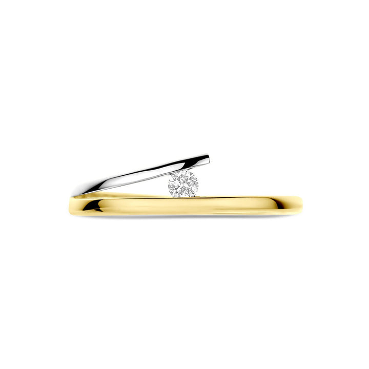 Bicolor gouden damesring met diamant – 14k geel- en witgoud